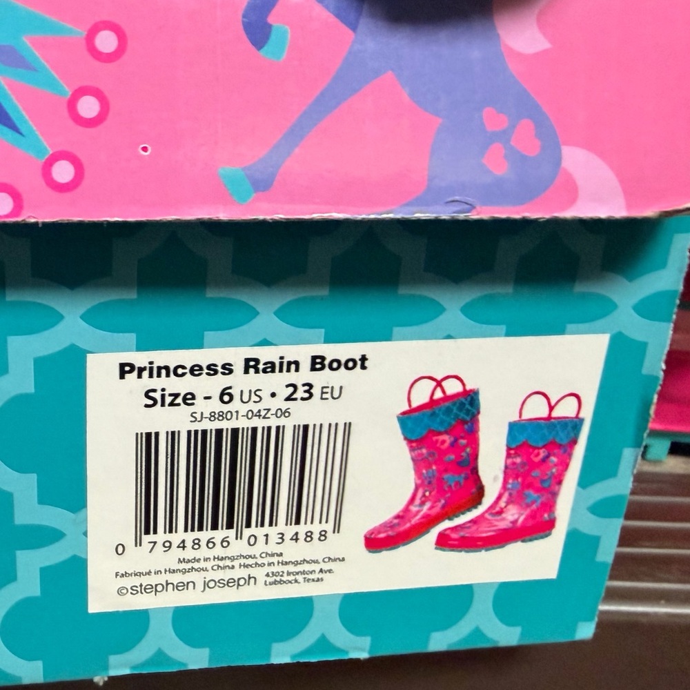 Stephen Joseph Size 6 Pink Princess Kids Rain Boots - Picture 2 of 5